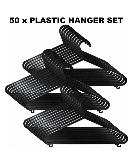 50-adult-black-coat-hangers-hanger-coathanger-strong-plastic-clothes-trousers-u