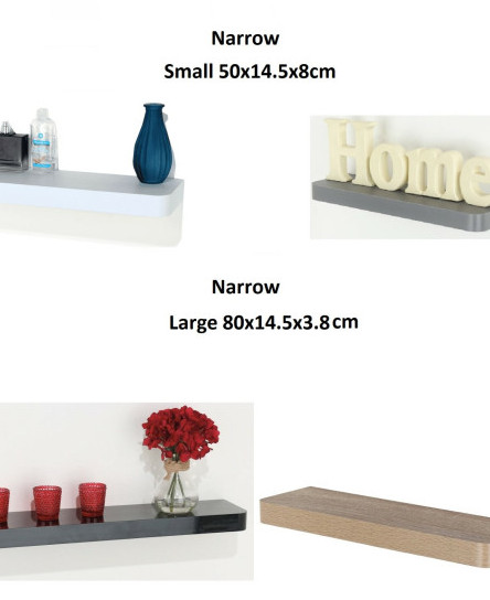 NARROW FLOATING WALL SHELVES SHELF SHELVING KIT RACK DECORATING DISPLAY 4 COLORS
