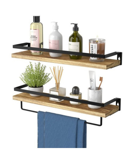 2x Wooden Floating Shelves Wall Mounted Display Storage Decor Rustic Home Office